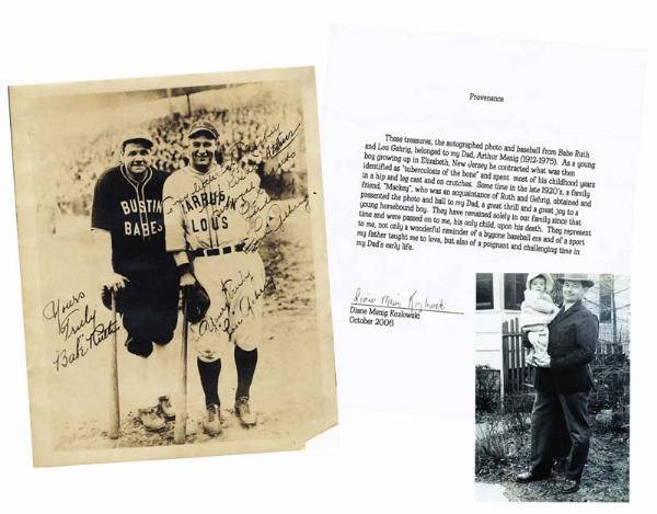 Babe Ruth and Lou Gherig Barnstorming Photo with Gehrig Autograph