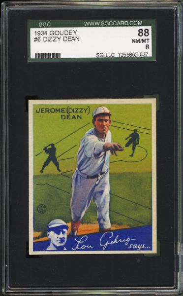 1934 Goudey #6 Dizzy Dean SGC 88 NM/MT 8
