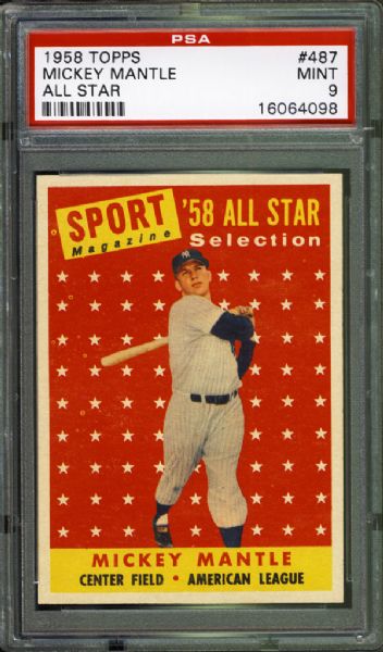 1958 Topps #487 Mickey Mantle All Star PSA 9 MINT