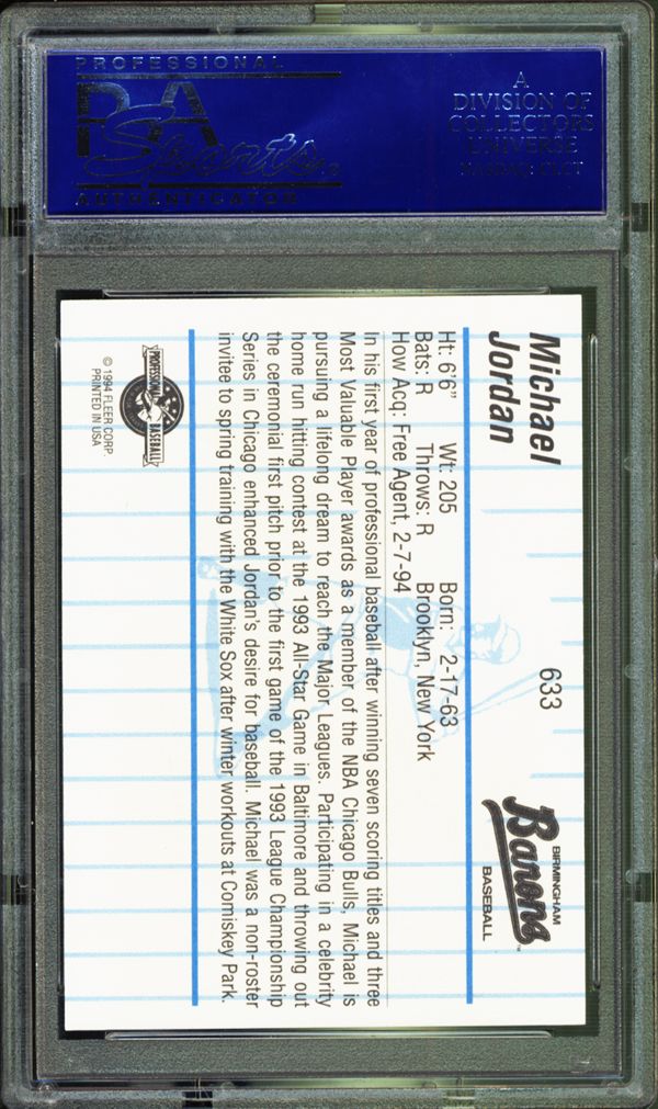 Michael Jordan 1994 Birmingham Barons Fleer/ProCards #633 with Game-Used  Bat Piece (BCCG 10)