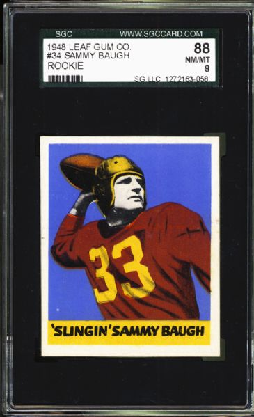 1948 Leaf Gum Co. #34 Sammy Baugh  SGC 88 NM/MT 8