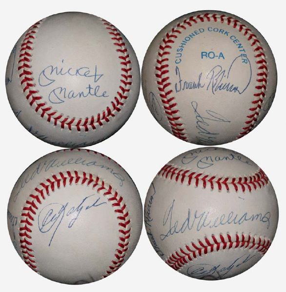 Triple Crown Winners Multi-Signed OAL (Brown) Ball with Mantle, Williams, Yastrzemski and F. Robinson Upper Deck Authenticated