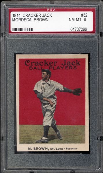 1914 Cracker Jack #32 Mordecai Brown PSA 8 NM/MT