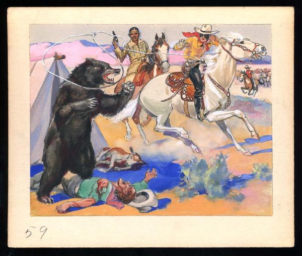 1940 Lone Ranger Original Artwork for Extension Card by Artist Charles Steinbacher
