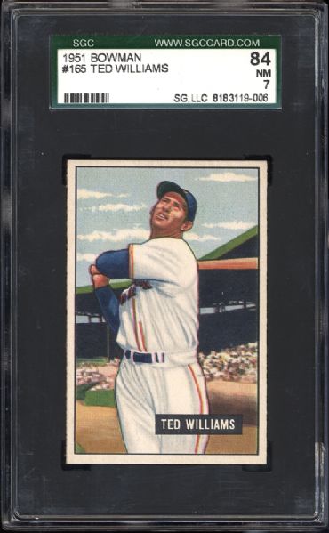 1951 Bowman #165 Ted Williams SGC 84 NM 7