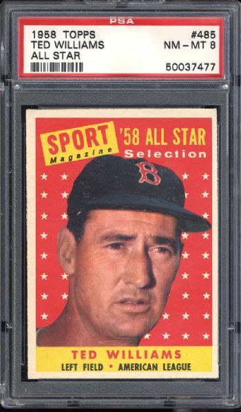 1958 Topps #485 Ted Williams All Star PSA 8 NM/MT