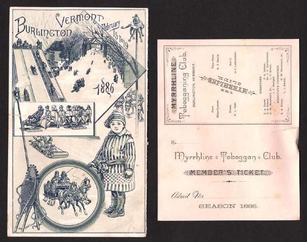 1886 Burlington, VT Carnival of Winter Sports Program and Season Ticket