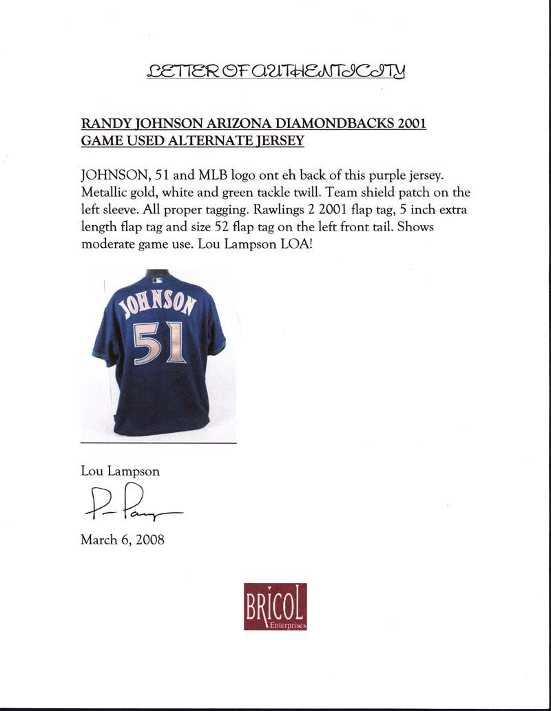 Lot Detail - 2001 Randy Johnson Arizona Diamondbacks Game-Used Jersey
