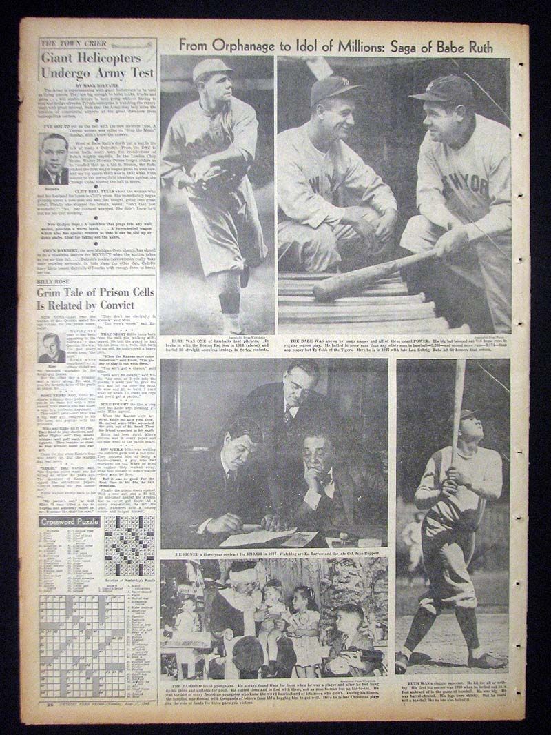 vtg Babe Ruth OBITUARY death 1948 newspaper clipping book photo dies NY  Yankees