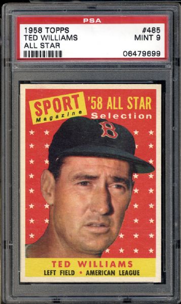 1958 Topps #485 Ted Williams All Star PSA 9 MINT
