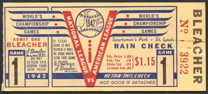 Lot Detail - 1942 World Series Game 1 Ticket Stub