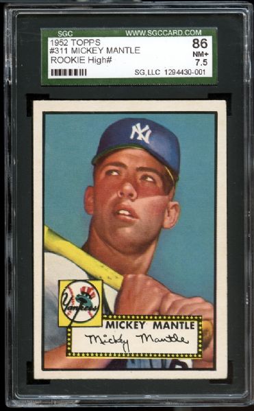 1952 Topps #311 Mickey Mantle SGC 86 NM 7.5+