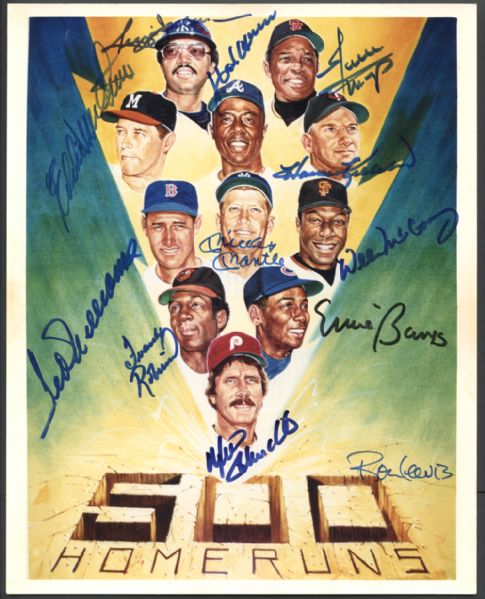 Ron Lewis 500 Home Run Club Autographed Print with (11) Signatures Including Mantle