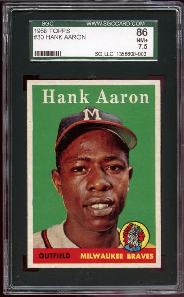 1958 Topps #30 Hank Aaron SGC 86 NM+ 7.5