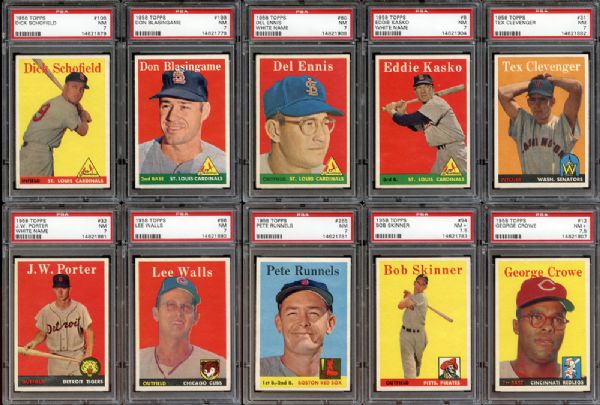 1958 Topps Group of (10) All PSA 7 NM or PSA 7.5 NM+