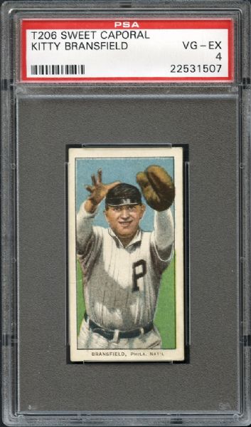 1909-11 T206 Sweet Caporal Kitty Bransfield PSA 4 VG/EX