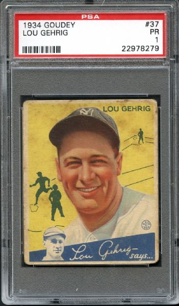 1934 Goudey #37 Lou Gehrig PSA 1 PR