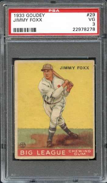 1933 Goudey #29 Jimmy Foxx PSA 3 VG