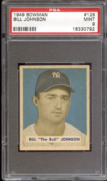 1949 Bowman #129 Bill Johnson PSA 9 MINT
