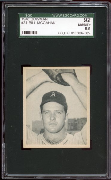 1948 Bowman #31 Bill McCahan SGC 92 NM/MT+ 8.5