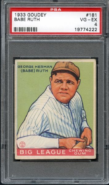 1933 Goudey #181 Babe Ruth PSA 4 VG/EX