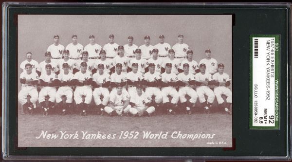 1947-66 Exhibits New York Yankees 1952 World Champions SGC 92 NM/MT+ 8.5