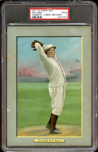 1911 T3 Turkey Red #77 Red Ames Ad Back PSA 2 GOOD