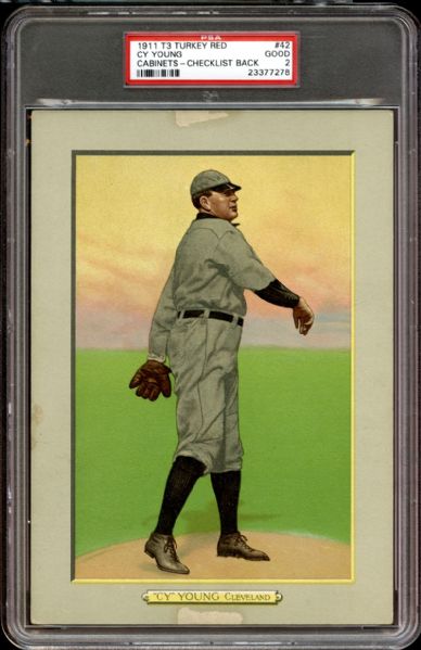 1911 T3 Turkey Red #42 Cy Young PSA 2 GOOD