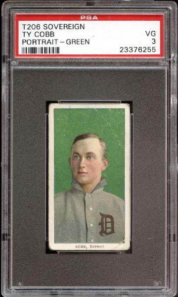 1909-11 T206 Sovereign Ty Cobb "Portrait-Green" PSA 3 VG