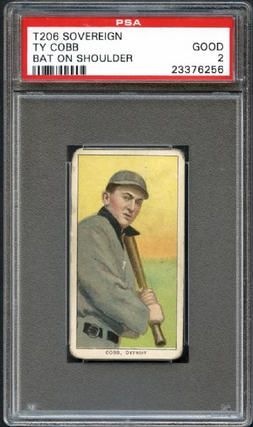 1909-11 T206 Sovereign Ty Cobb "Bat on Shoulder" PSA 2 GOOD