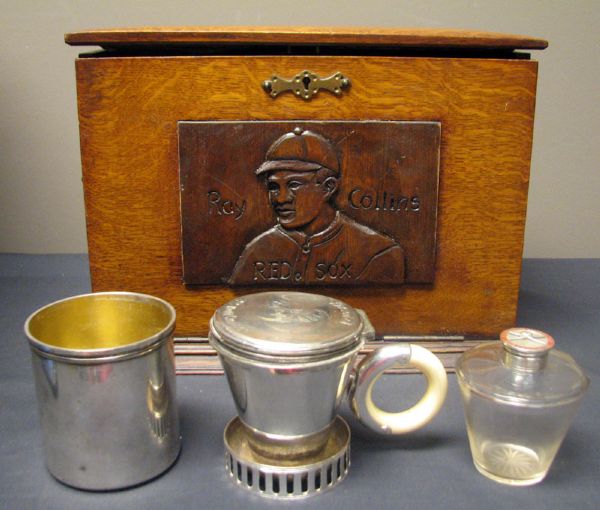 Exceedingly Rare Ray Collins Boston Red Sox Group of (2) Traveling Items Including Travel Desk and 1912 World Champions Engraved Shaving Kit