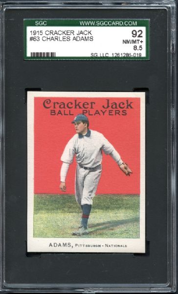 1915 Cracker Jack #63 Charles Adams SGC 92 NM/MT+ 8.5