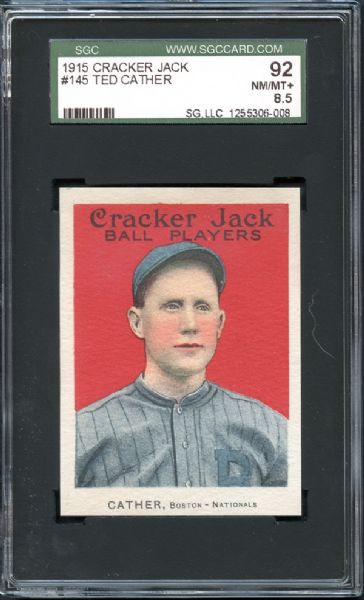 1915 Cracker Jack #145 Ted Cather SGC 92 NM/MT+ 8.5