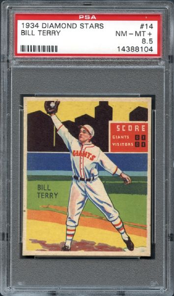 1934 Diamond Stars #14 Bill Terry PSA 8.5 NM/MT+