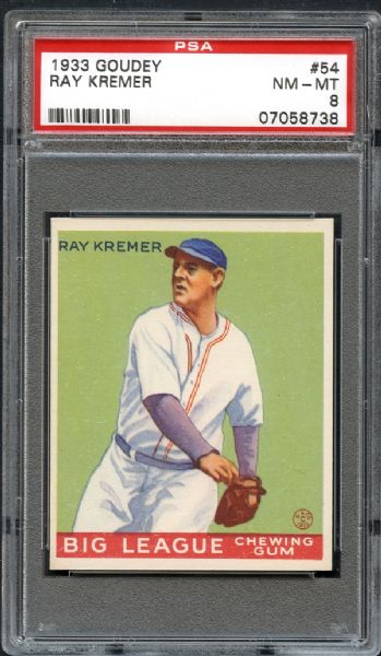 1933 Goudey #54 Ray Kremer PSA 8 NM/MT