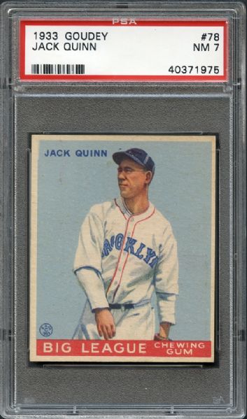 1933 Goudey #78 Jack Quinn PSA 7 NM