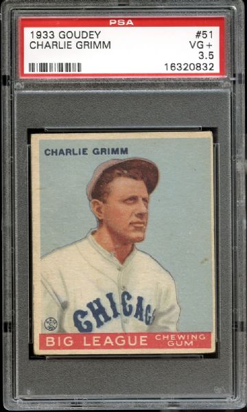 1933 Goudey #51 Charlie Grimm PSA 3.5 VG+