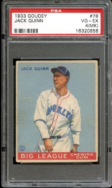 1933 Goudey #78 Jack Quinn PSA 4 VG/EX (MK)