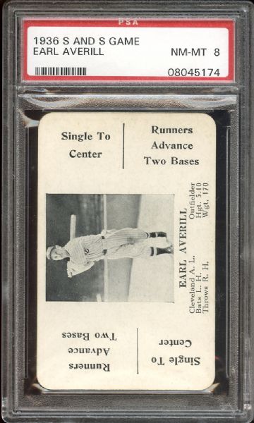 1936 S and S Game Earl Averill PSA 8 NM/MT