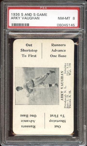 1936 S and S Game Arky Vaughan PSA 8 NM/MT