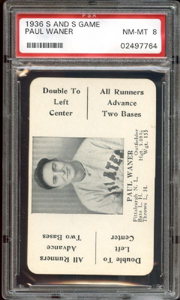 1936 S and S Game Paul Waner PSA 8 NM/MT