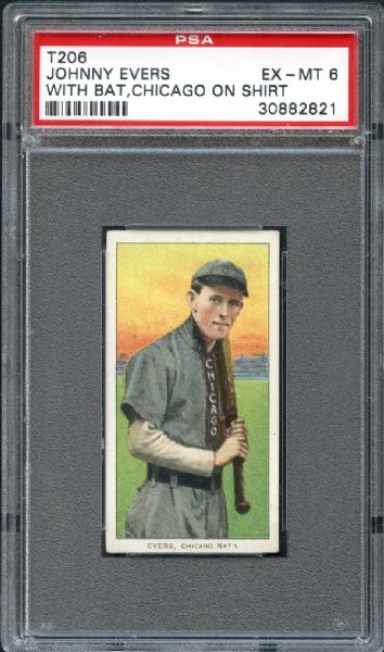 1909-11 T206 Johnny Evers "With Bat, Chicago on Shirt" PSA 6 EX/MT