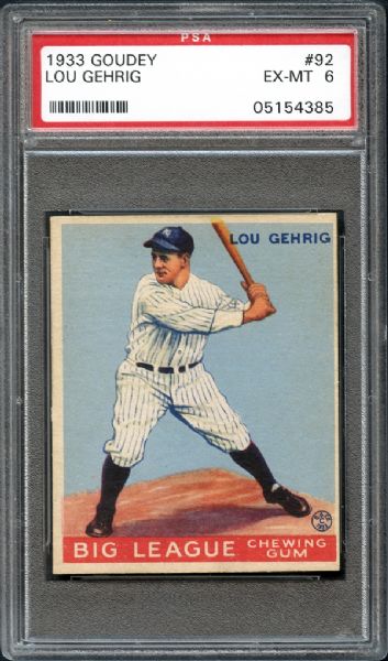 1933 Goudey #92 Lou Gehrig PSA 6 EX/MT
