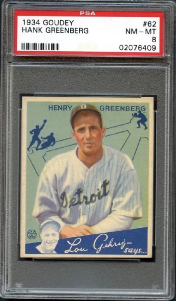 1934 Goudey #62 Hank Greenberg PSA 8 NM/MT