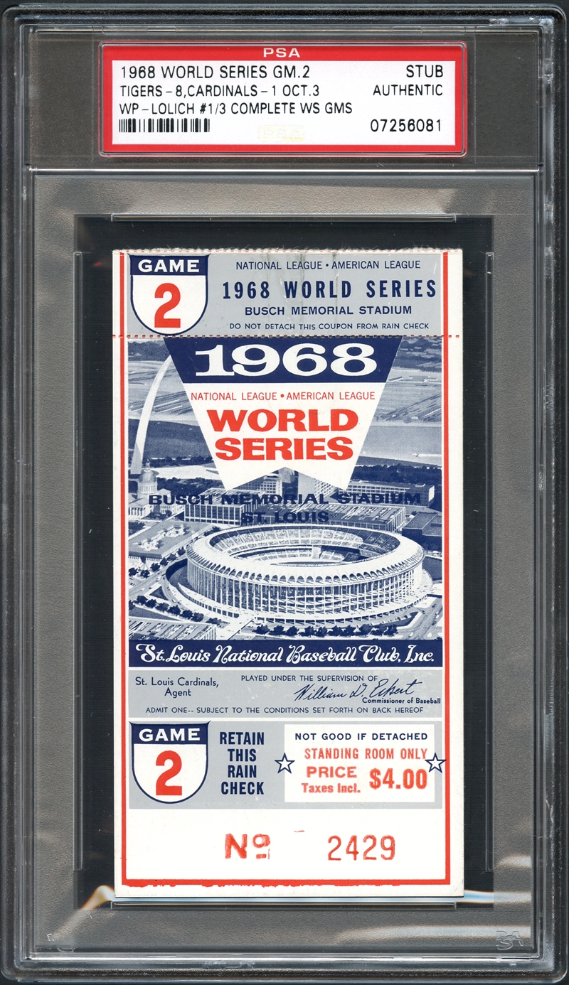 Lot Detail - 1968 World Series Game 2 Tigers vs Cardinals Ticket Stub PSA Authentic