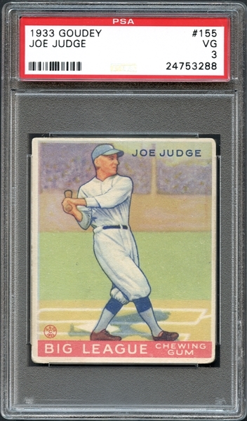 1933 Goudey #155 Joe Judge PSA 3 VG