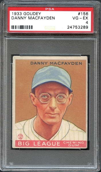 1933 Goudey #156 Danny Macfayden PSA 4 VG/EX