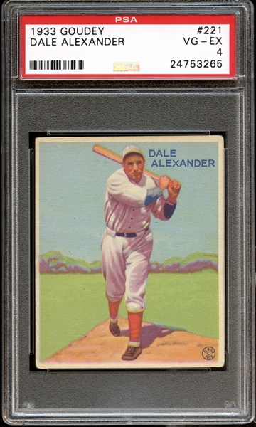 1933 Goudey #221 Dale Alexander PSA 4 VG/EX