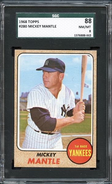 1968 Topps #280 Mickey Mantle SGC 88 NM/MT 8