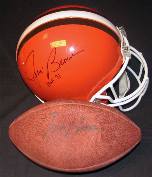 Jim Brown Signed Football and Full Size Helmet Group of (2)